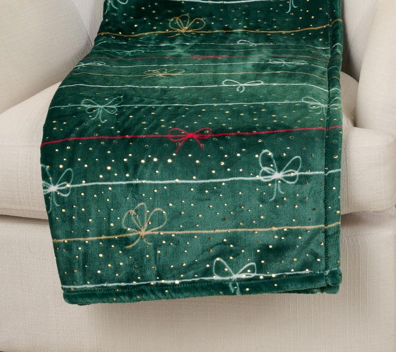 Foil Print Holiday Plush Throw Blanket