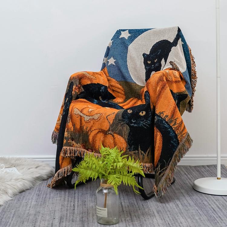 Pumpkin Black Cat Plush Throw Blanket