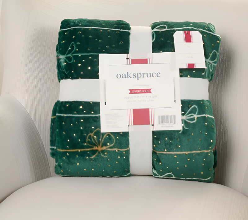 Foil Print Holiday Plush Throw Blanket