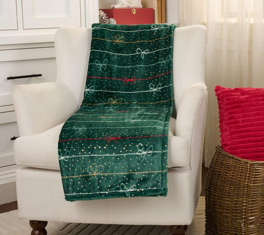 Foil Print Holiday Plush Throw Blanket