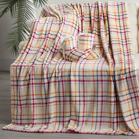 Multi Plaid Plush Throw Blanket