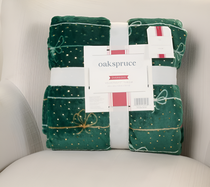 Foil Print Holiday Plush Throw Blanket